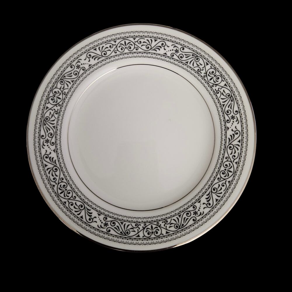 Noritake Prelude 7570 Bread Plates Set of 2 Ivory China Black Scroll Japan